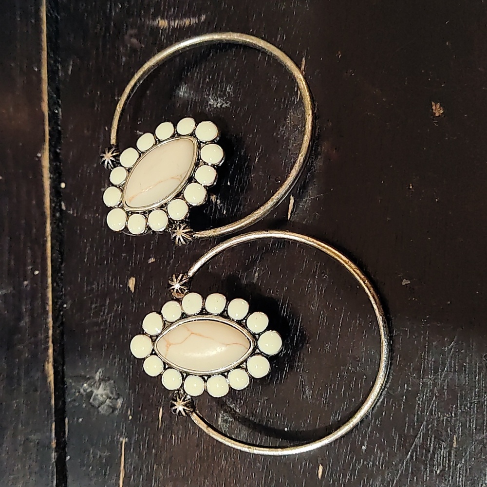 Free People White turquoise Concho Hoop Earrings